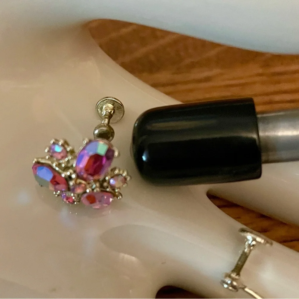 Pink Crystal Cluster Stud Earrings - Women's Jewelry - Picture 6 of 6